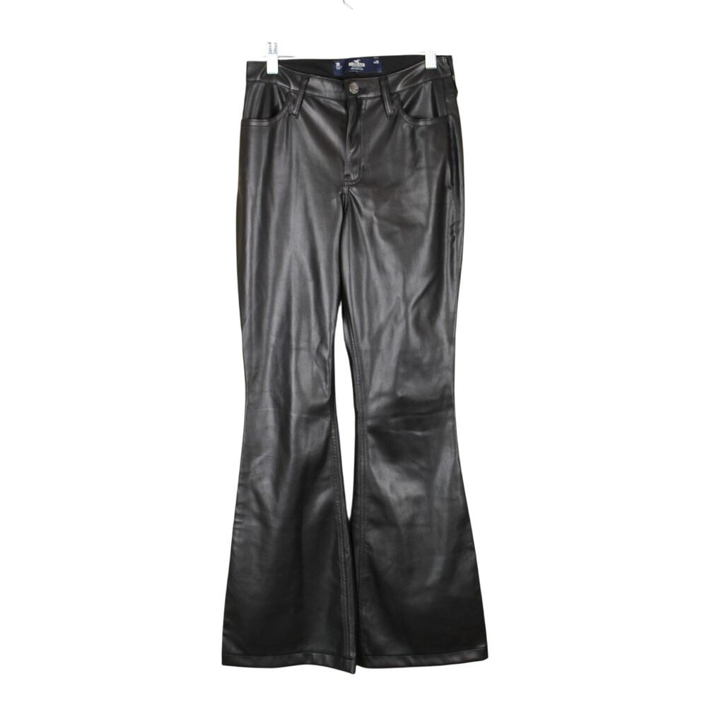 Hollister Black Stylish Chic High Rise Flare Vegan Leather Pants Size 3R